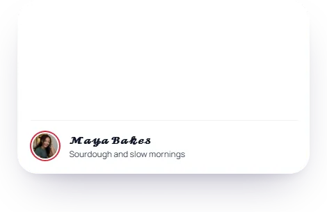 Font generator card turning Maya Bakes into fancy Unicode fonts, above a profile name in script letters