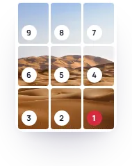 Nine tiles numbered 9 to 1, tile 1 at the bottom right