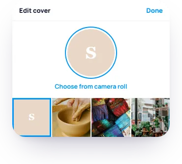 Instagram Edit cover screen with a letter S cover chosen from the camera roll